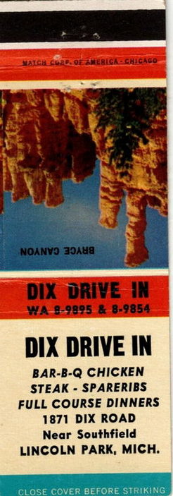 Dix Drive-In (Dix Bar-B-Q Restaurant) - Matchbook